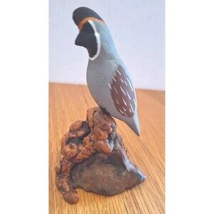 Vtg Ruth Thompson Originals Quail Bird Hand Carved Wood Mounted On Arizona Woods